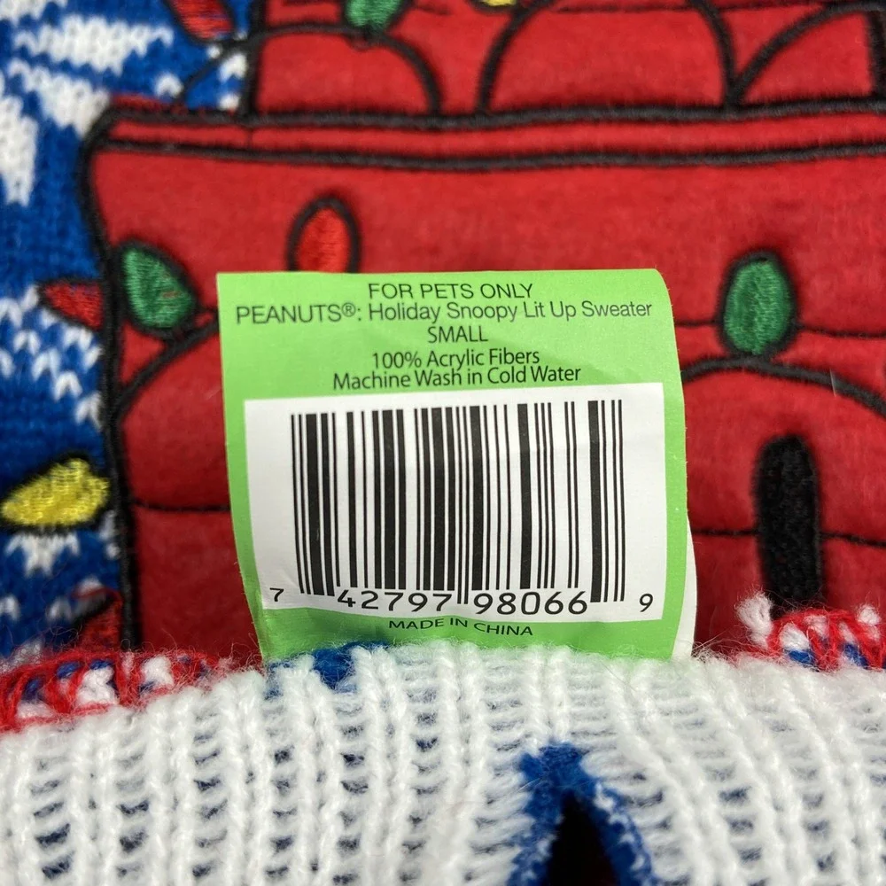 Peanuts Snoopy Christmas Dog Sweater Blue Red Holiday Lit Up Small